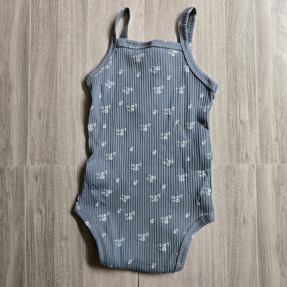 Toddler Baby Girl Floral Set Dusty Blue Sleeveless Onesie Bloomer Summer Outfit - Picture 5 of 8